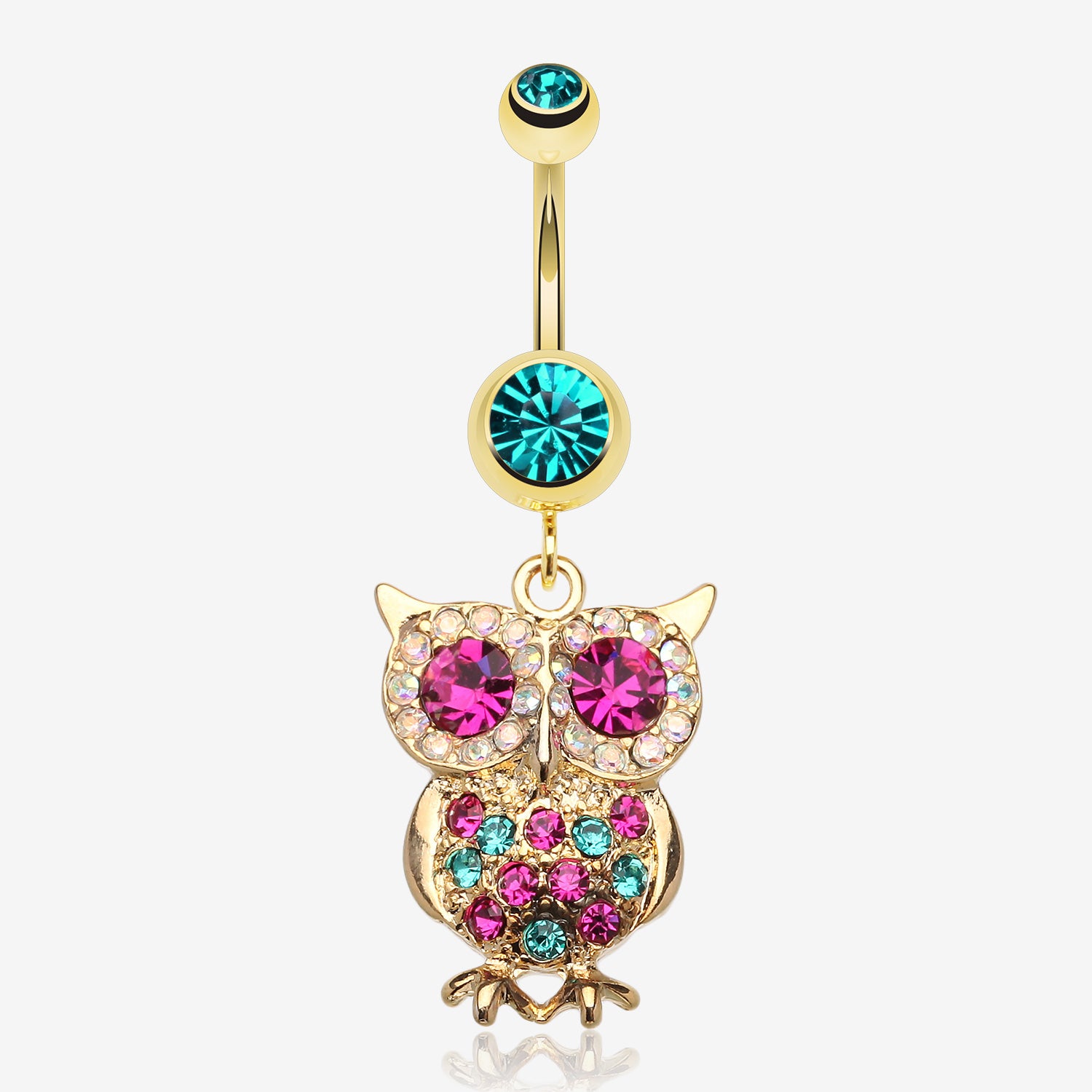 Golden Owl Sparkle Belly Ring-Teal