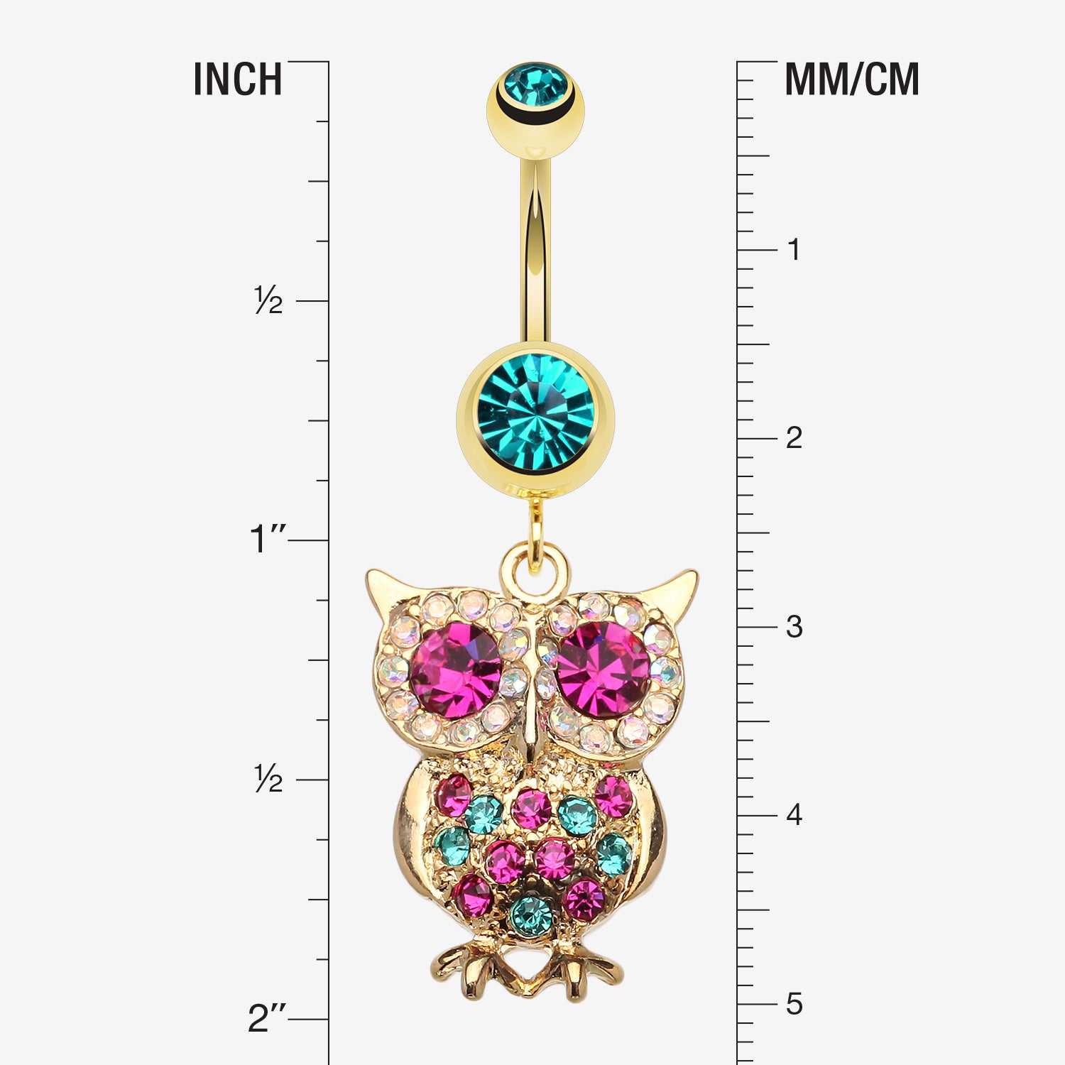 Detail View 1 of Golden Owl Sparkle Belly Ring-Teal