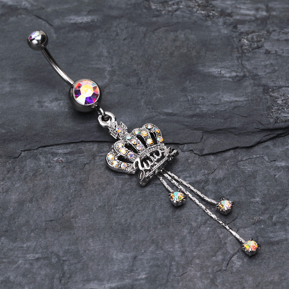 Detail View 2 of Royal Crown Sparkle Belly Ring-Aurora Borealis