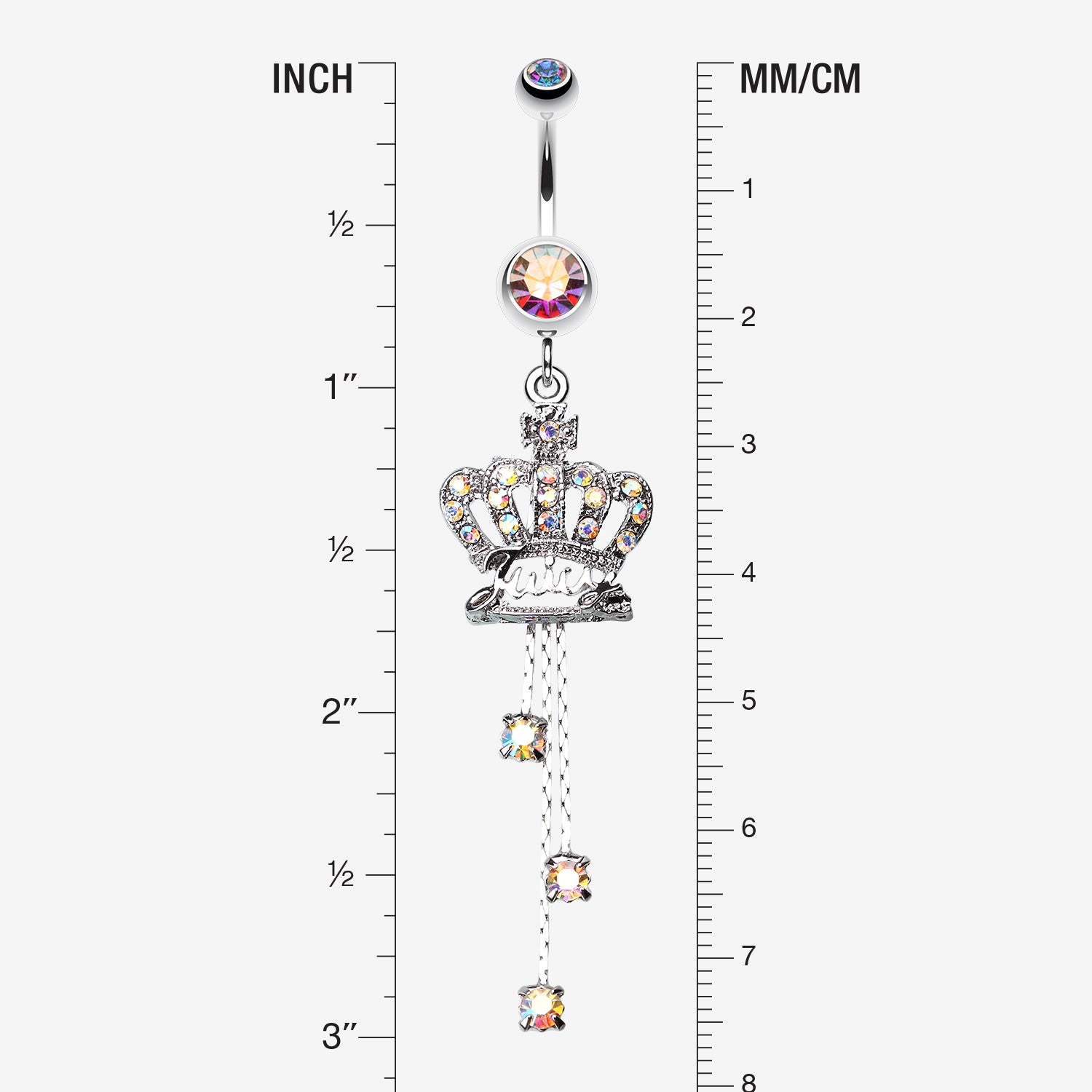 Detail View 1 of Royal Crown Sparkle Belly Ring-Aurora Borealis
