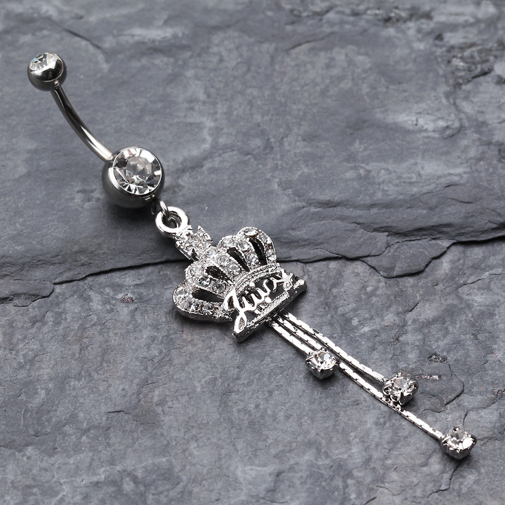 Detail View 2 of Royal Crown Sparkle Belly Ring-Clear Gem