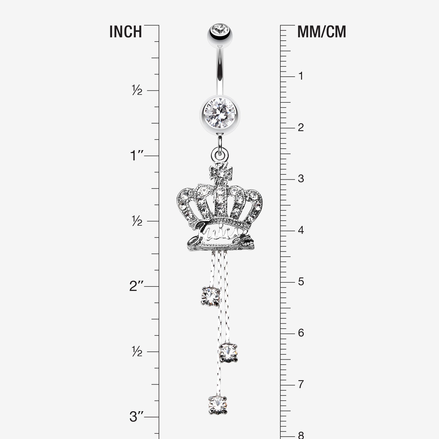 Detail View 1 of Royal Crown Sparkle Belly Ring-Clear Gem