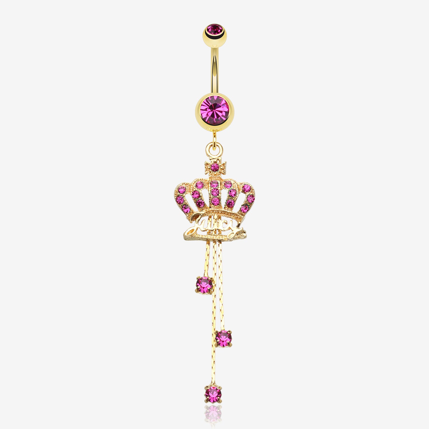 Golden Juicy Crown Sparkle Belly Ring-Fuchsia