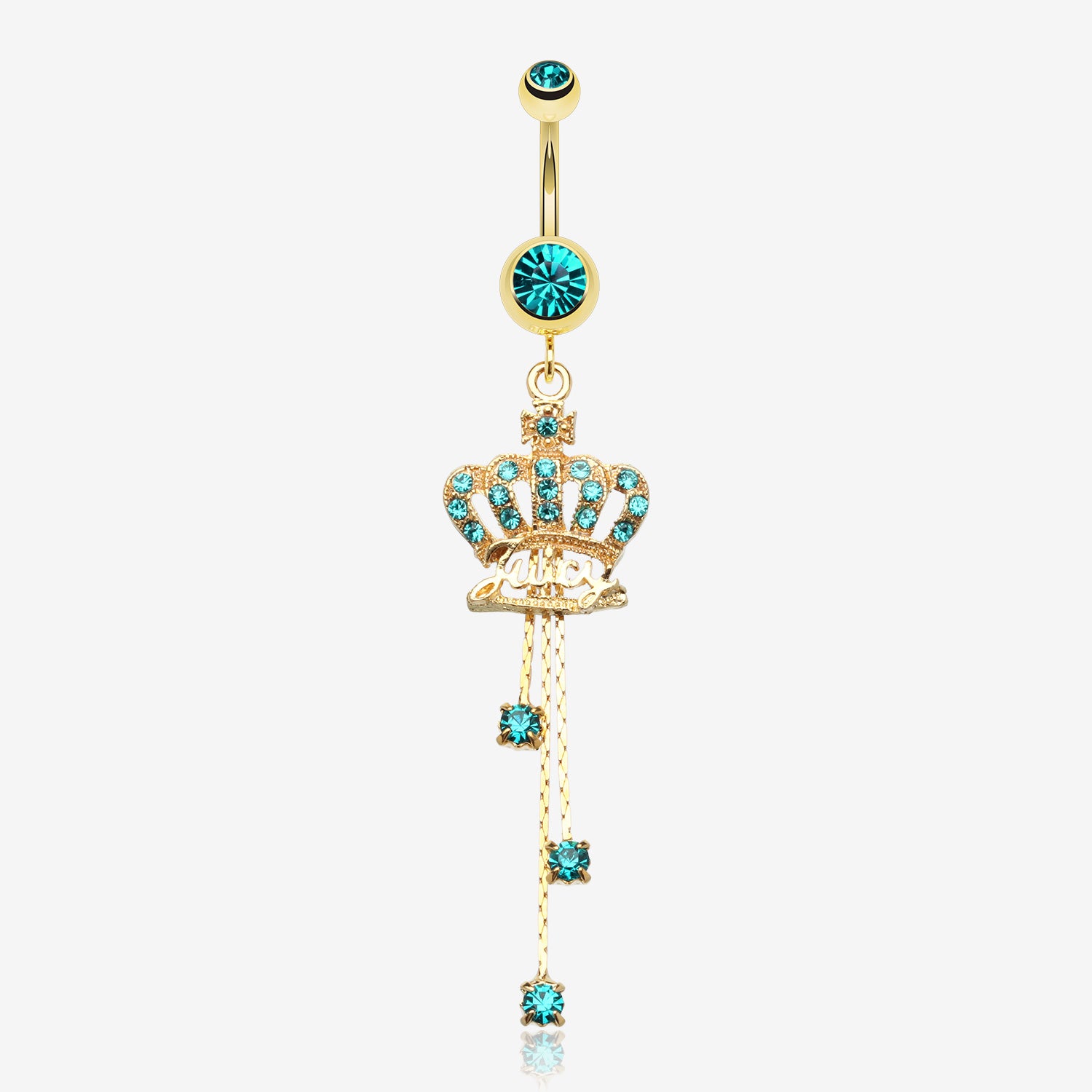 Golden Juicy Crown Sparkle Belly Ring-Teal