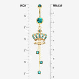 Detail View 1 of Golden Juicy Crown Sparkle Belly Ring-Teal