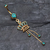 Detail View 2 of Golden Juicy Crown Sparkle Belly Ring-Teal