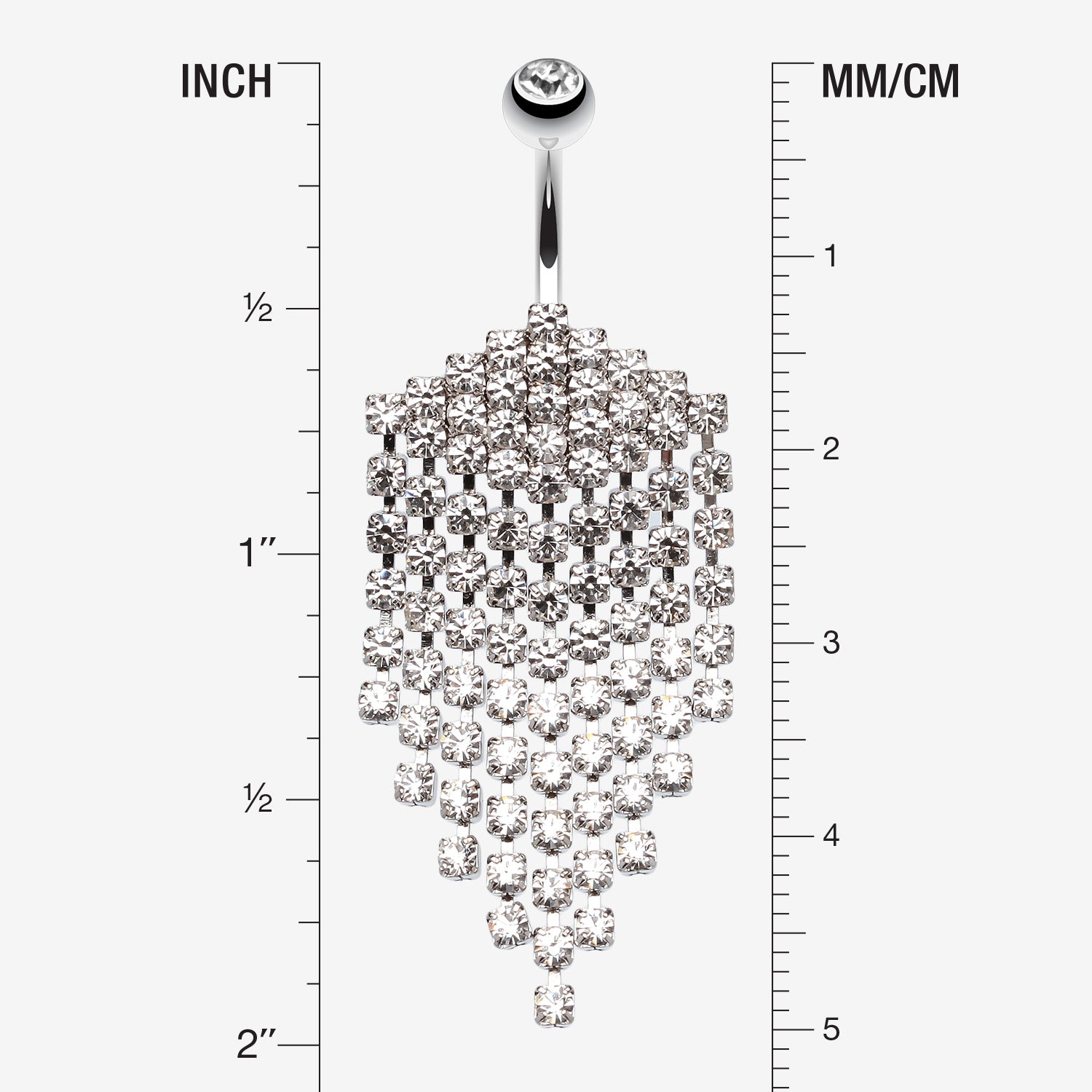 Detail View 1 of Shimmering Chandelier Drape Belly Ring-Clear Gem