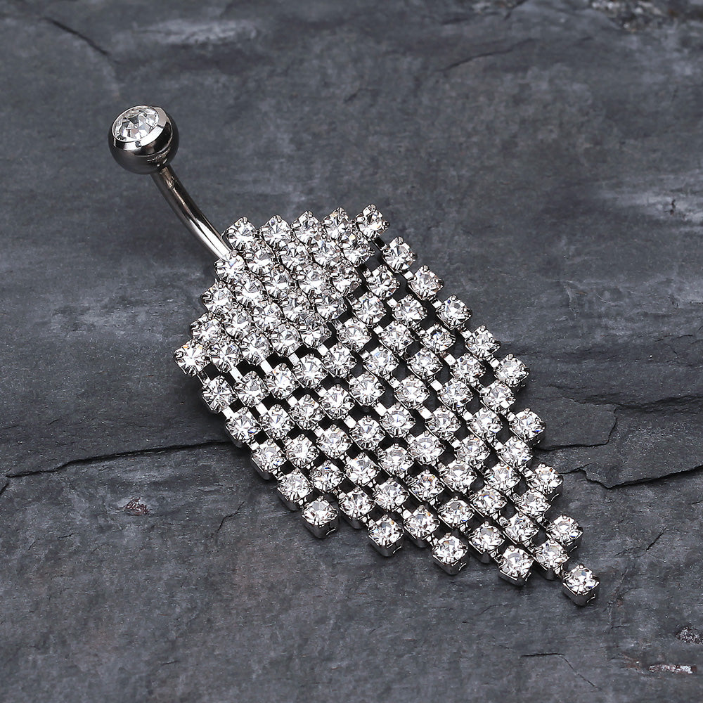 Detail View 2 of Shimmering Chandelier Drape Belly Ring-Clear Gem