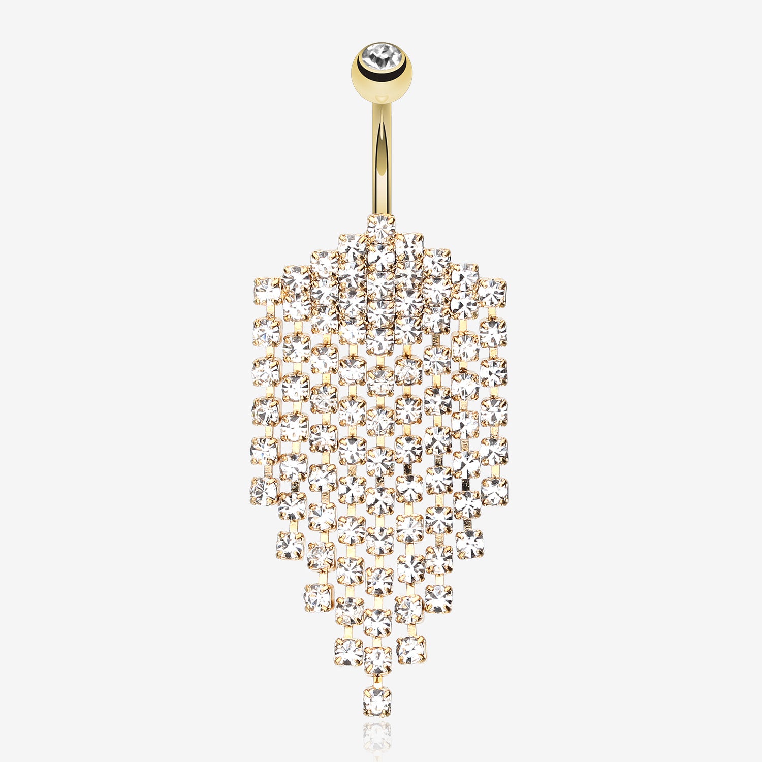 Shimmering Golden Array Belly Button Ring-Clear Gem