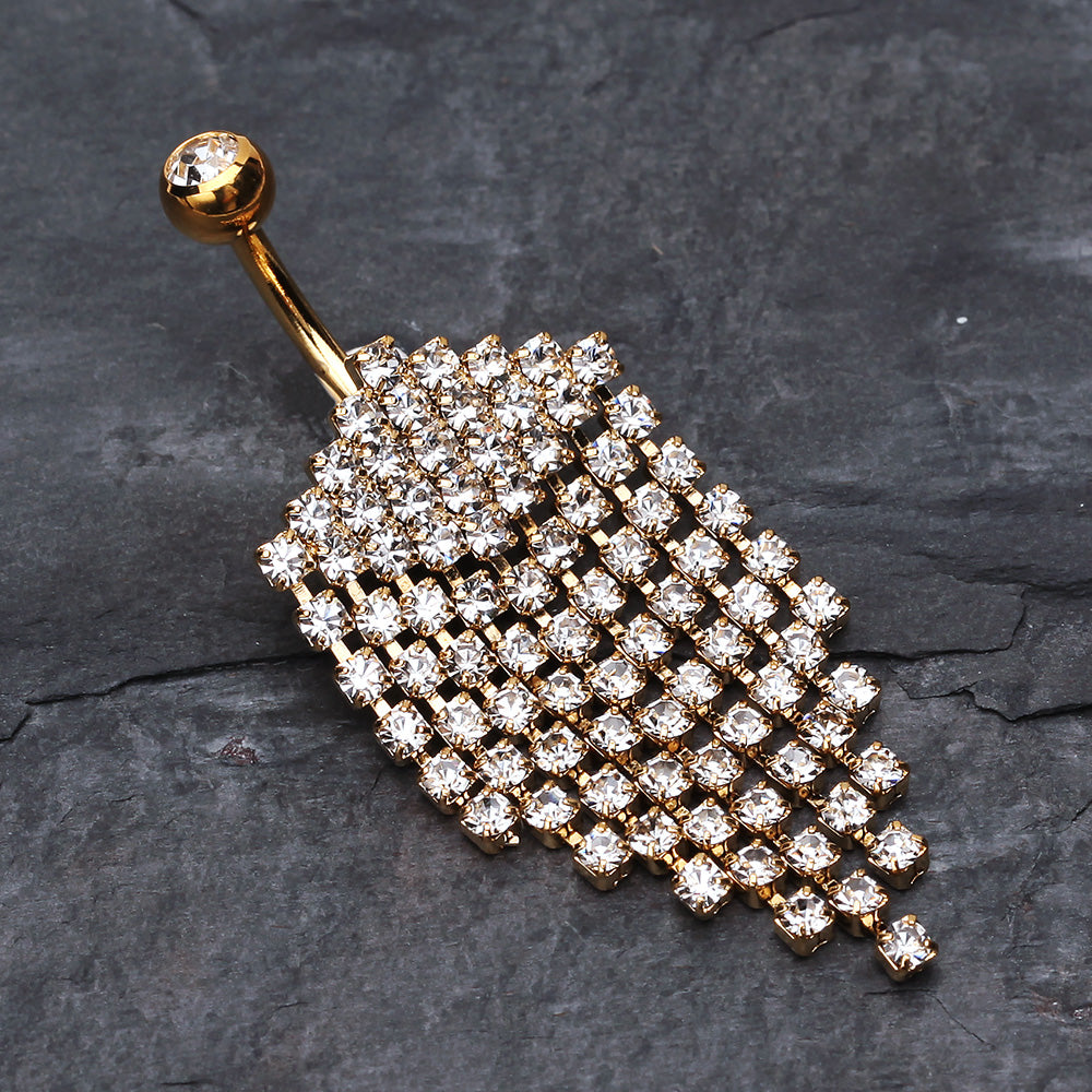 Detail View 2 of Shimmering Golden Array Belly Button Ring-Clear Gem