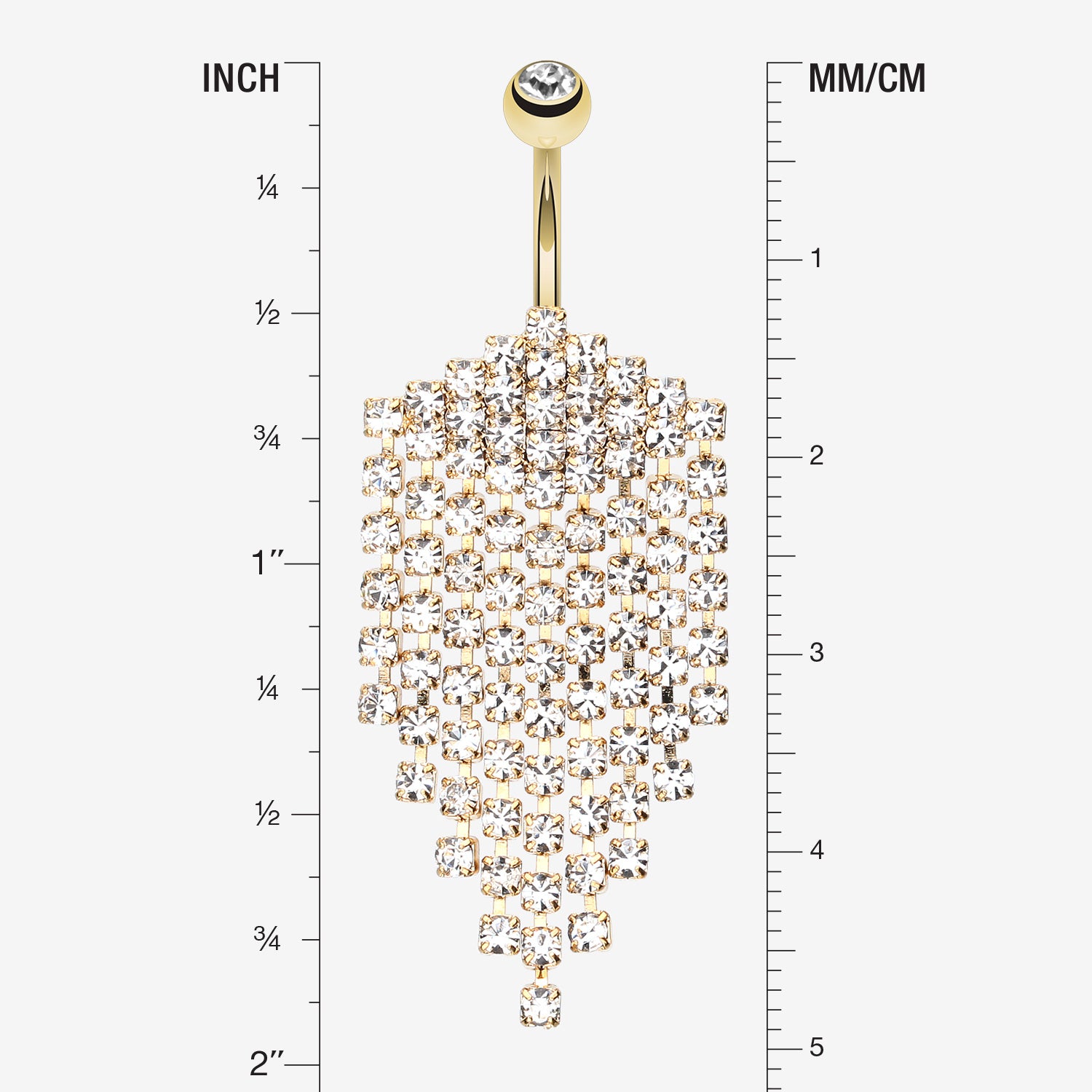 Detail View 1 of Shimmering Golden Array Belly Button Ring-Clear Gem