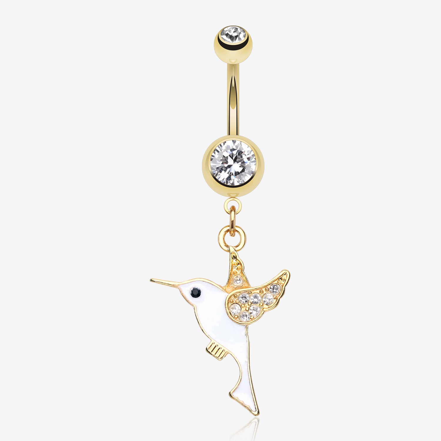 Golden Hummingbird Belly Button Ring-Clear Gem