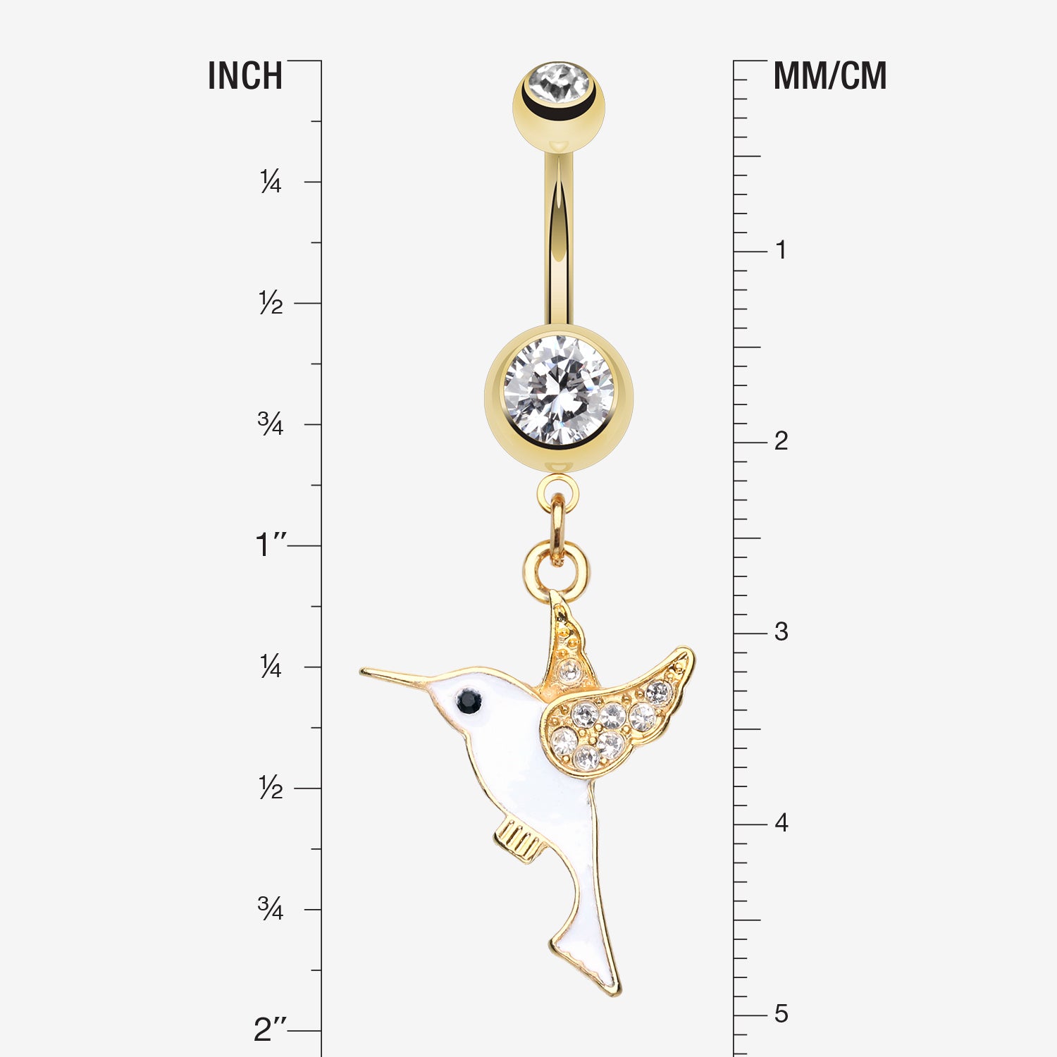 Detail View 1 of Golden Hummingbird Belly Button Ring-Clear Gem