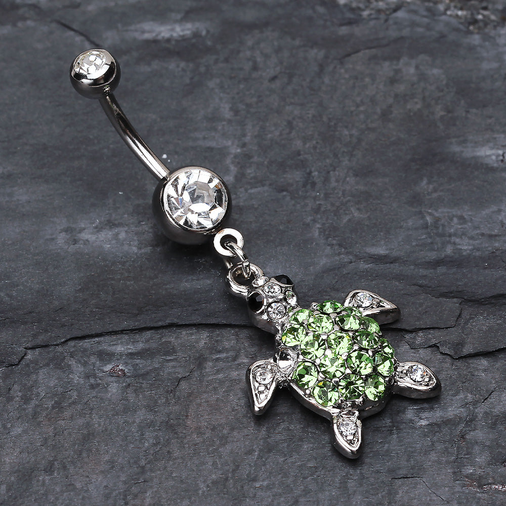 Detail View 2 of Under the Sea Turtle Belly Button Ring-Clear Gem