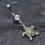 Detail View 2 of Under the Sea Turtle Belly Button Ring-Clear Gem