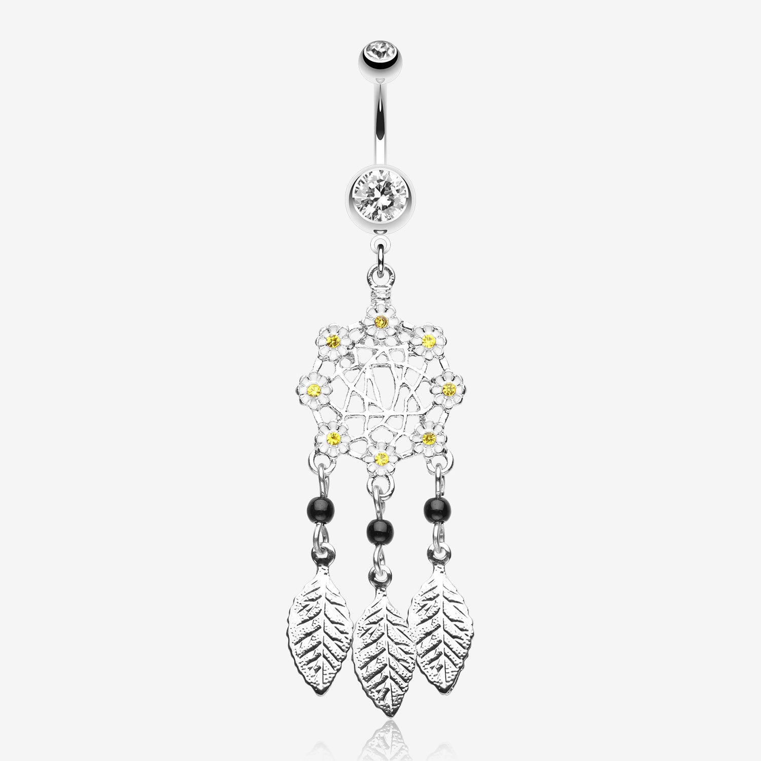 Daisy Glam Dreamcatcher Belly Button Ring-Clear Gem