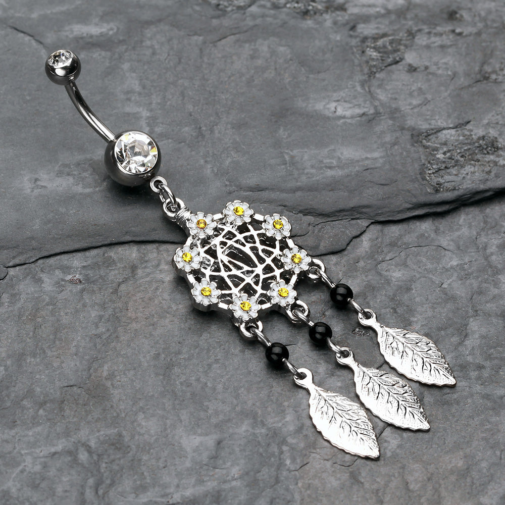 Detail View 2 of Daisy Glam Dreamcatcher Belly Button Ring-Clear Gem