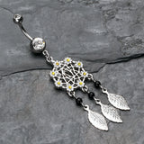 Detail View 2 of Daisy Glam Dreamcatcher Belly Button Ring-Clear Gem
