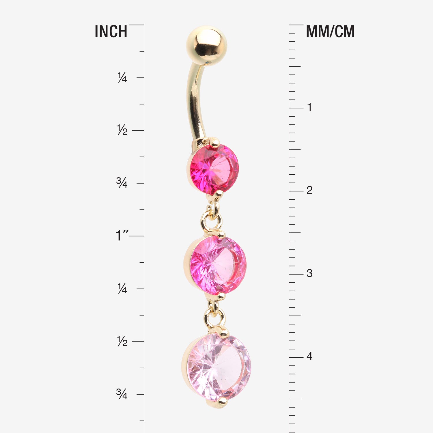 Detail View 1 of Golden Ombre Sparkle Chandelier Belly Button Ring-Pink