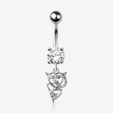 Tailed Devil's Heart Sparkle Dangle Belly Button Ring