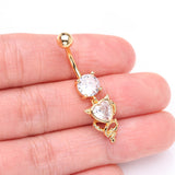 Detail View 3 of Golden Tailed Devil's Heart Sparkle Dangle Belly Button Ring-Clear Gem