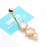 Detail View 4 of Golden Tailed Devil's Heart Sparkle Dangle Belly Button Ring-Clear Gem
