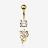 Golden Tailed Devil's Heart Sparkle Dangle Belly Button Ring