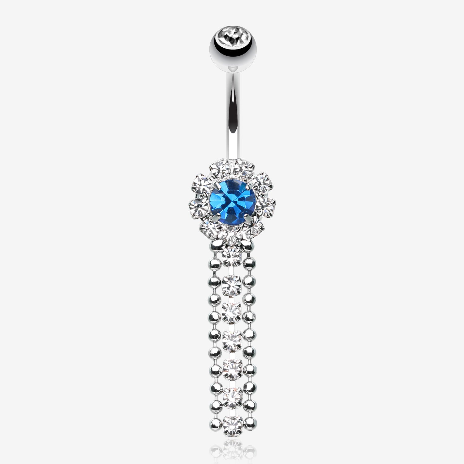 Wonder Sparkle Falls Chandelier Belly Button Ring-Clear Gem/Capri Blue
