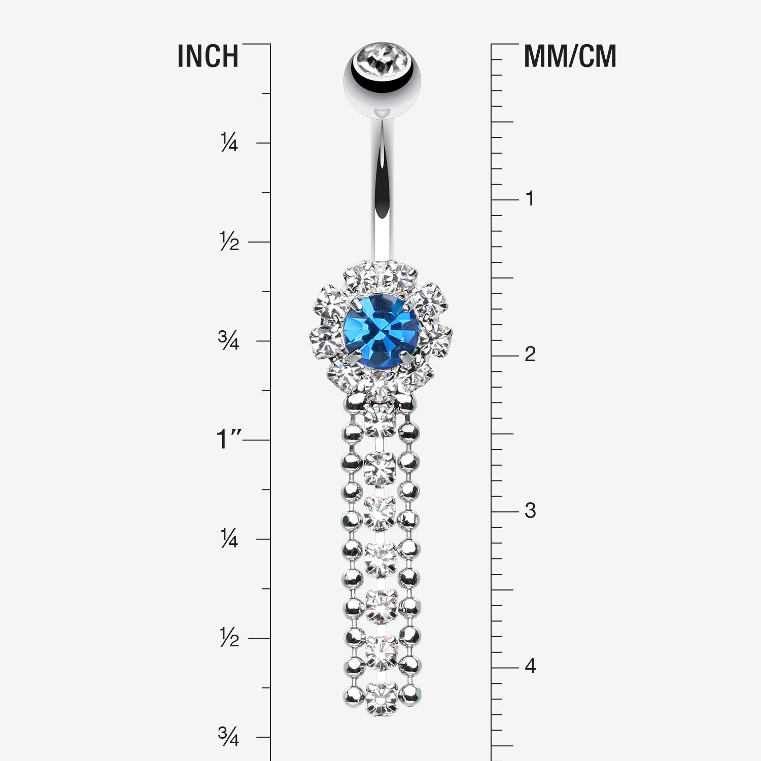 Detail View 1 of Wonder Sparkle Falls Chandelier Belly Button Ring-Clear Gem/Capri Blue