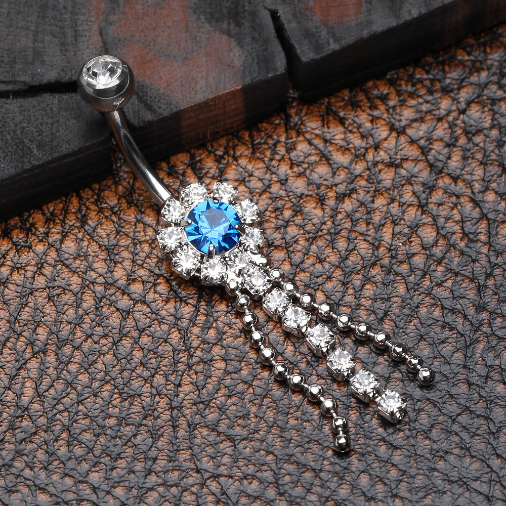 Detail View 2 of Wonder Sparkle Falls Chandelier Belly Button Ring-Clear Gem/Capri Blue
