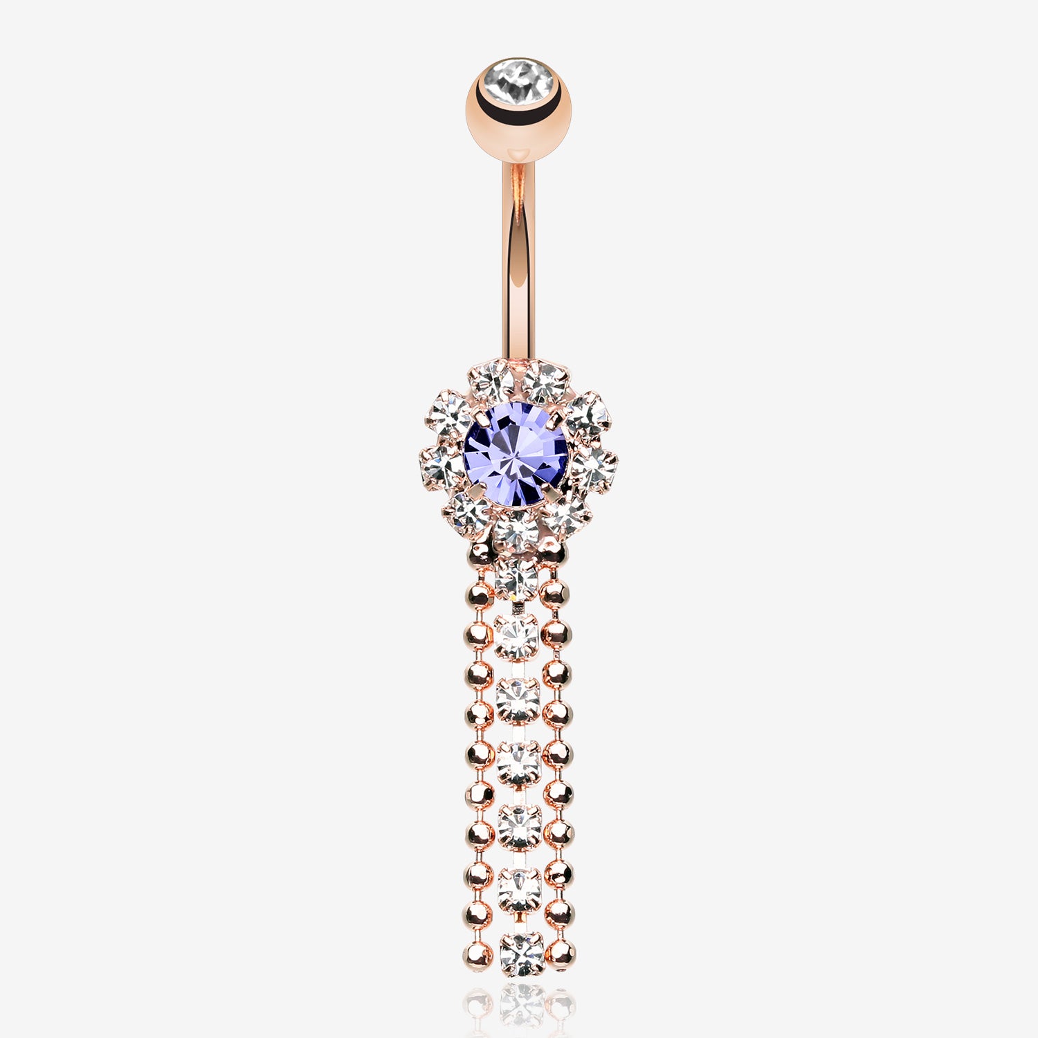Rose Gold Wonder Sparkle Falls Chandelier Belly Button Ring-Clear Gem/Tanzanite