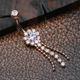 Detail View 2 of Rose Gold Wonder Sparkle Falls Chandelier Belly Button Ring-Clear Gem/Tanzanite