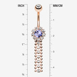 Detail View 1 of Rose Gold Wonder Sparkle Falls Chandelier Belly Button Ring-Clear Gem/Tanzanite