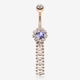 Rose Gold Wonder Sparkle Falls Chandelier Belly Button Ring-Clear Gem/Tanzanite