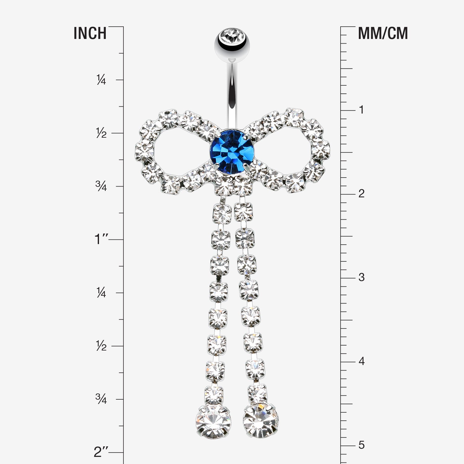 Detail View 1 of Radiant Sparkles Bow-Tie Belly Button Ring-Clear Gem/Capri Blue