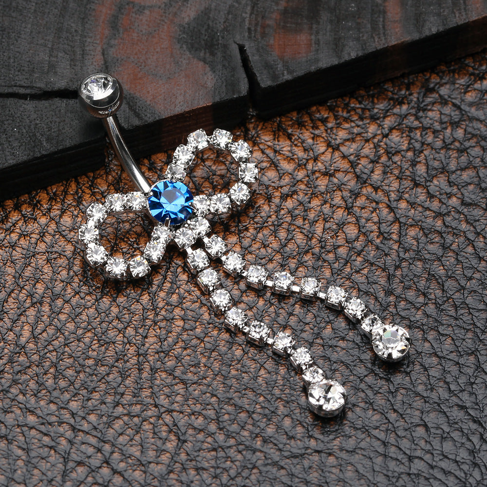 Detail View 2 of Radiant Sparkles Bow-Tie Belly Button Ring-Clear Gem/Capri Blue