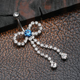 Detail View 2 of Radiant Sparkles Bow-Tie Belly Button Ring-Clear Gem/Capri Blue