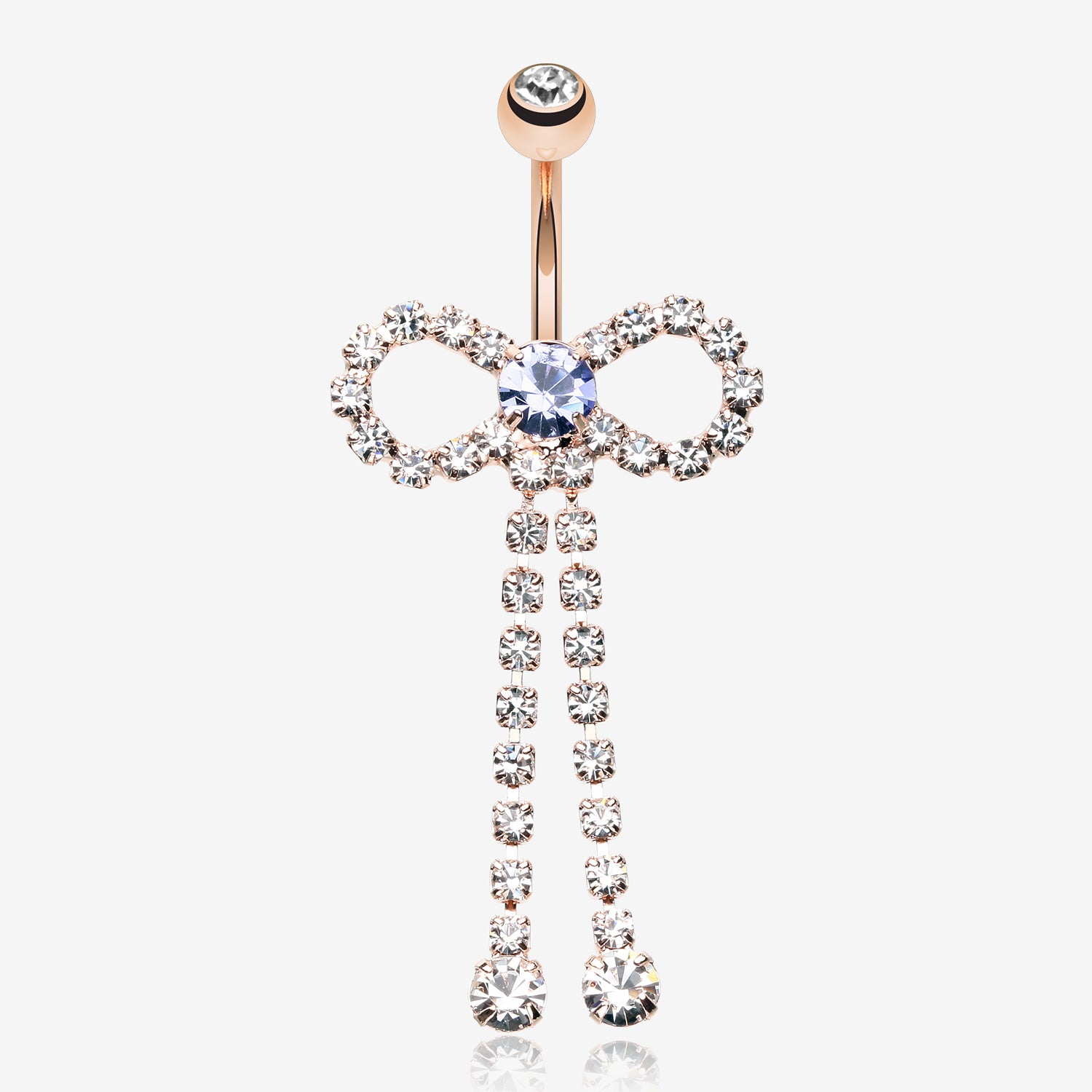 Rose Gold Radiant Sparkles Bow-Tie Belly Button Ring-Clear Gem/Tanzanite