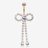 Rose Gold Radiant Sparkles Bow-Tie Belly Button Ring-Clear Gem/Tanzanite
