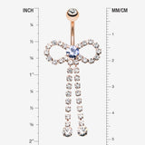 Detail View 1 of Rose Gold Radiant Sparkles Bow-Tie Belly Button Ring-Clear Gem/Tanzanite