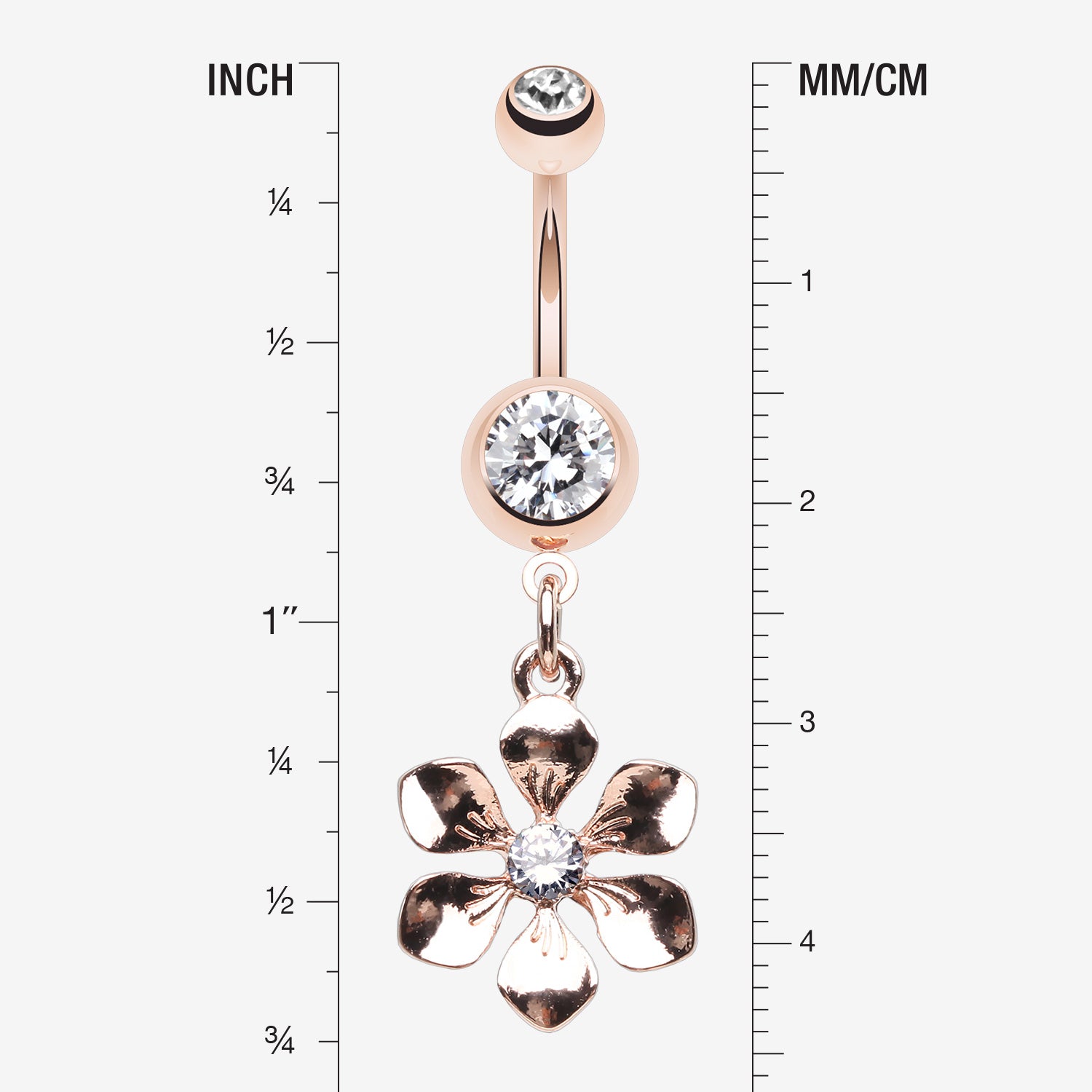 Detail View 1 of Rose Gold Spring Wild Flower Belly Button Ring-Clear Gem
