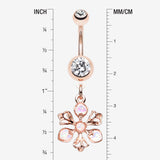Detail View 1 of Rose Gold Opalescent Spring Wild Flower Belly Button Ring-Clear Gem/White