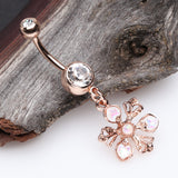 Detail View 2 of Rose Gold Opalescent Spring Wild Flower Belly Button Ring-Clear Gem/White