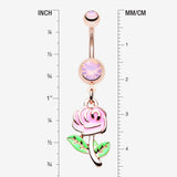 Detail View 1 of Rose Gold Vintage Pink Rose Flower Sparkle Belly Button Ring-Rose Quartz