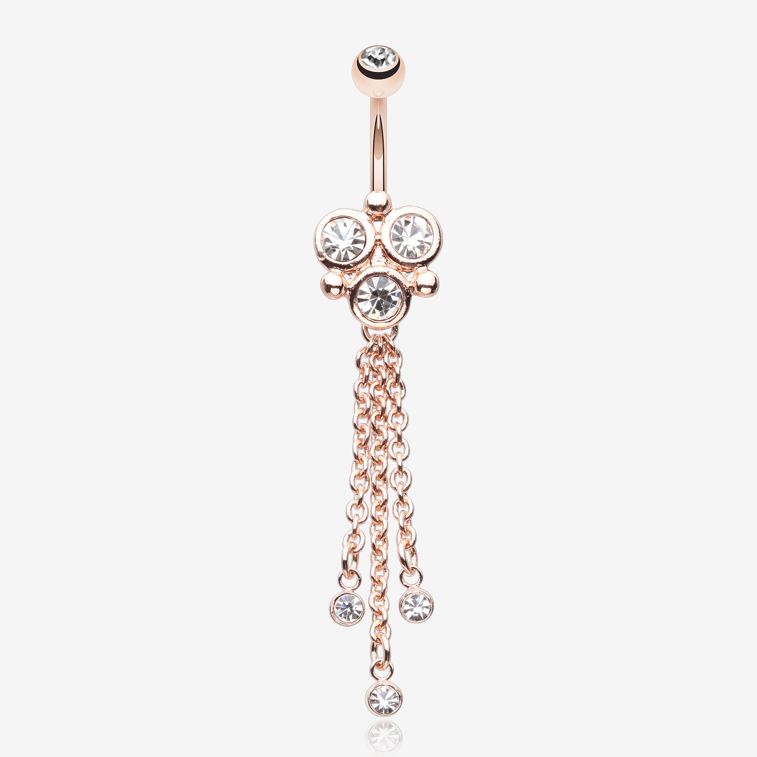 Rose Gold Trinity Sparkle Dangle Belly Button Ring-Clear Gem