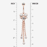 Detail View 1 of Rose Gold Trinity Sparkle Dangle Belly Button Ring-Clear Gem