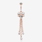 Rose Gold Trinity Sparkle Dangle Belly Button Ring-Clear Gem