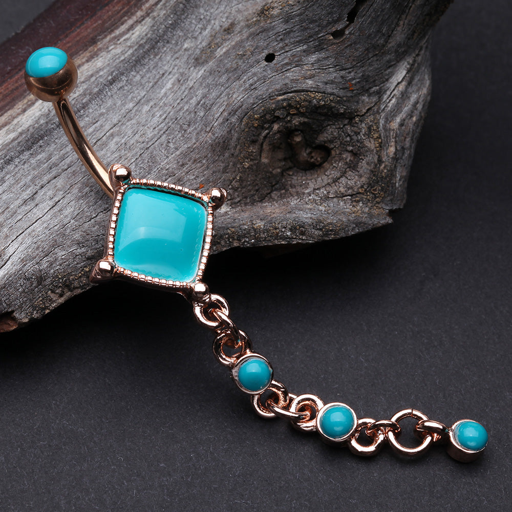 Detail View 2 of Rose Gold Vintage Turquoise Princess Belly Button Ring-Turquoise