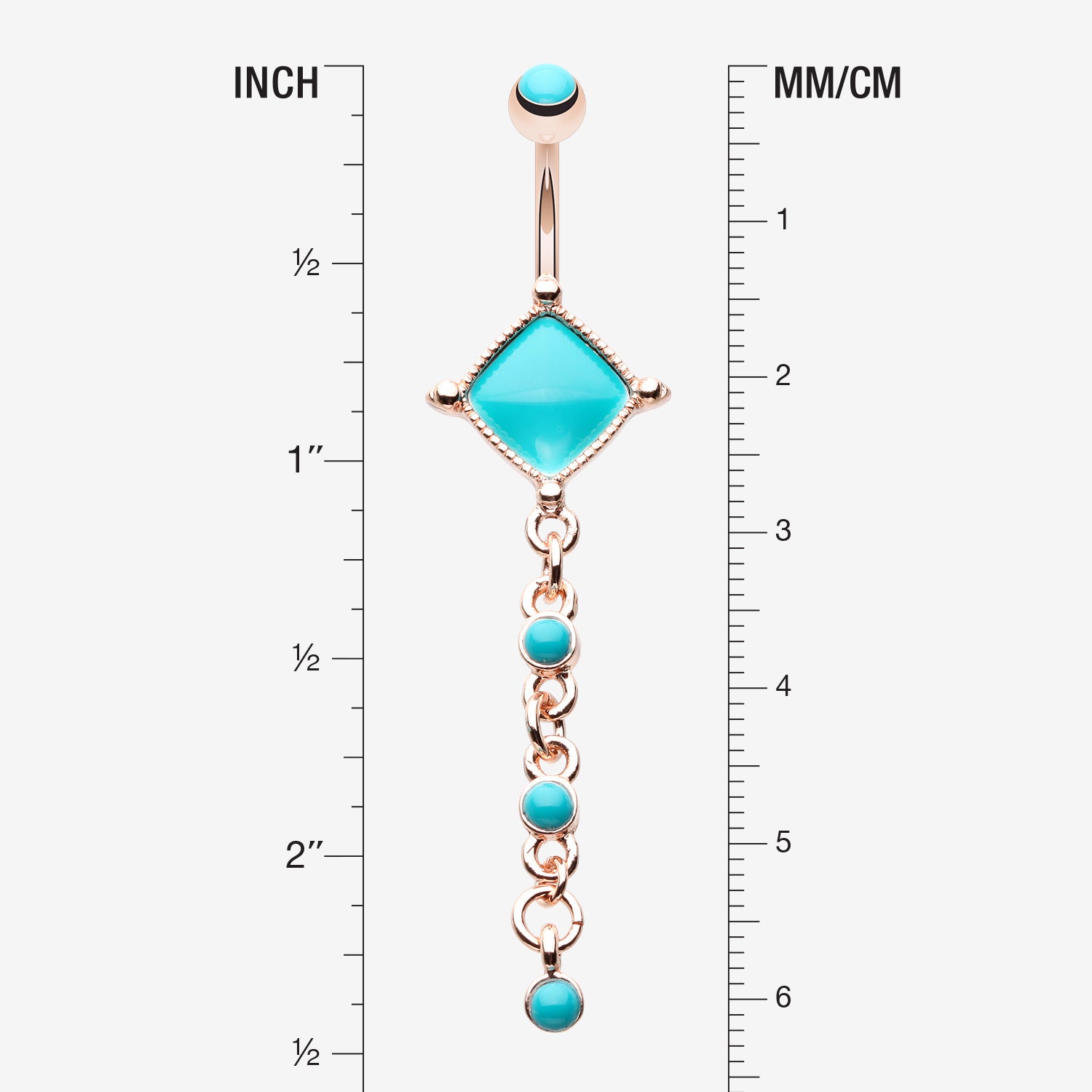 Detail View 1 of Rose Gold Vintage Turquoise Princess Belly Button Ring-Turquoise