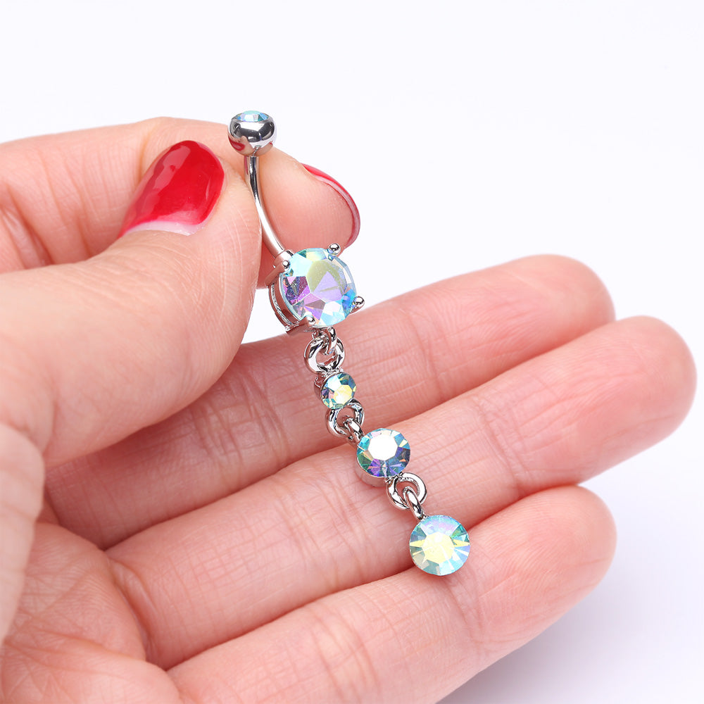 Detail View 3 of Gems Galore Belly Button Ring-Aqua/Aurora Borealis
